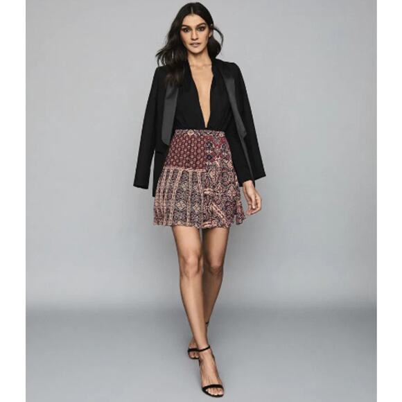 Reiss Izarra Patchwork Printed Mini Skirt